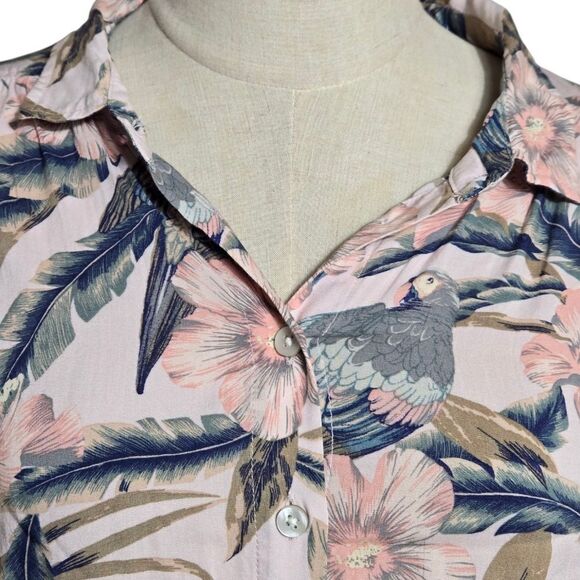 American Eagle Outfitters Women's Floral Ttropical Tie-Front Top - Pink and Blue - Picture 2 of 7